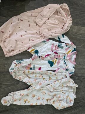 3-Pack Girls Pink Floral & Patterned Cotton Pajama Sleepers